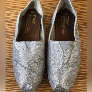 Silver Glitter Toms Shoes-size 6